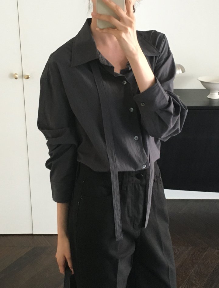 Moani - Korean Women Fashion - #momslook - Misty Over Tie Shirt - 6