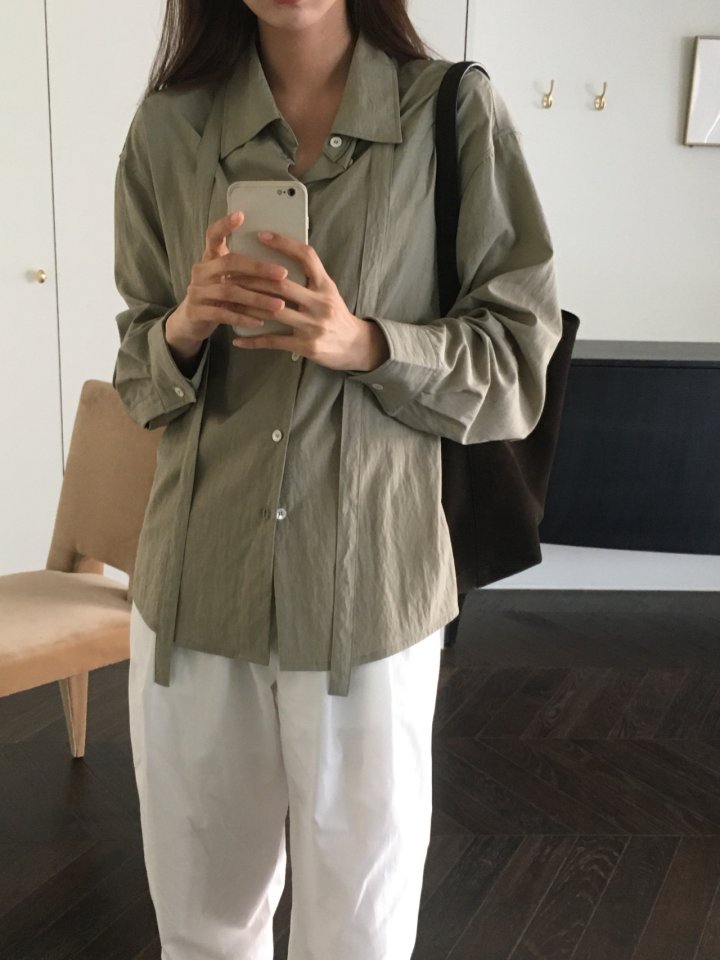 Moani - Korean Women Fashion - #momslook - Misty Over Tie Shirt