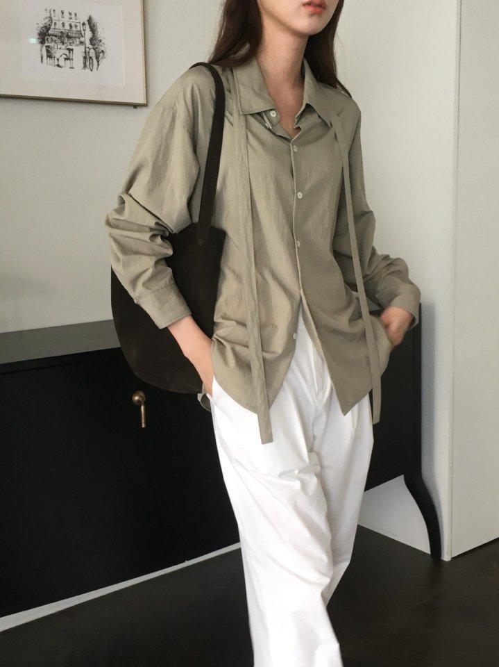 Moani - Korean Women Fashion - #momslook - Misty Over Tie Shirt - 5