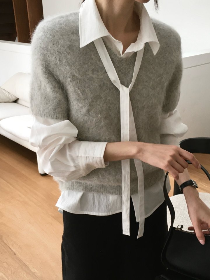 Moani - Korean Women Fashion - #momslook - Misty Over Tie Shirt - 8