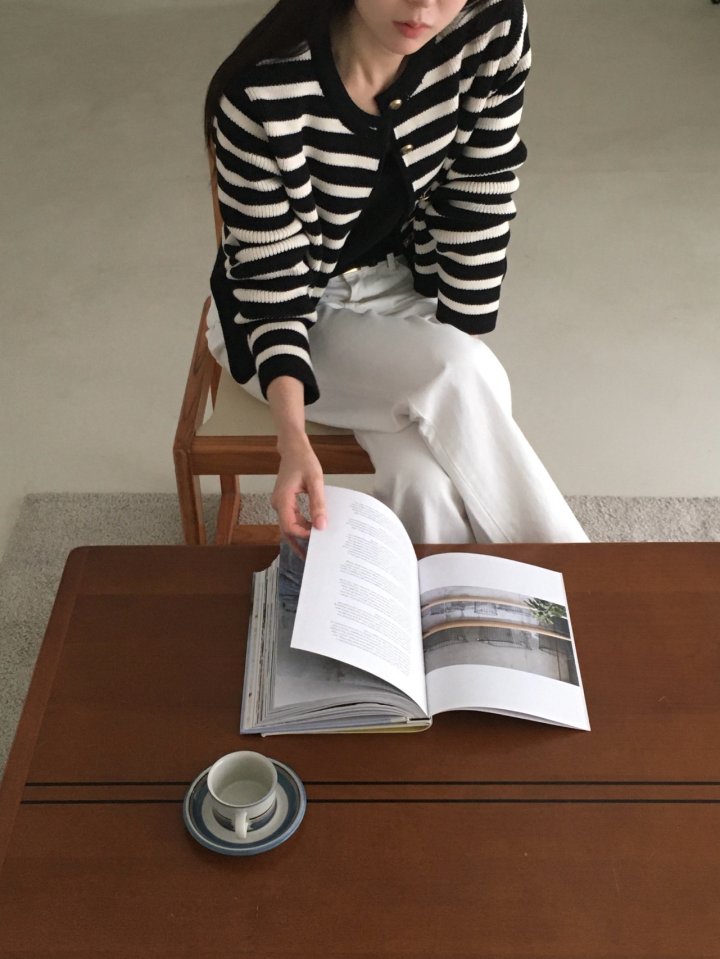 Moani - Korean Women Fashion - #momslook - French Stripe Cardigan