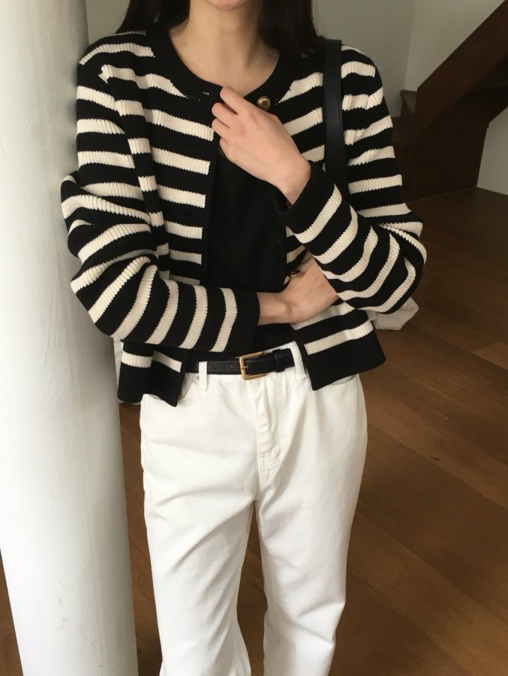 Moani - Korean Women Fashion - #momslook - French Stripe Cardigan - 7