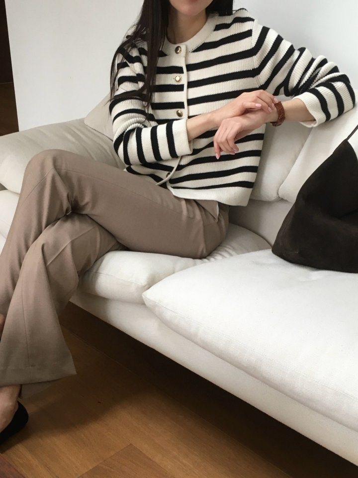 Moani - Korean Women Fashion - #momslook - French Stripe Cardigan - 2