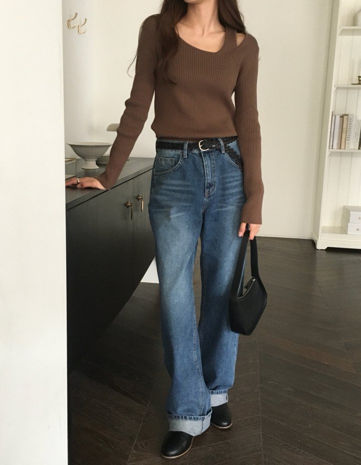 Moani - Korean Women Fashion - #momslook - Unbalanced Shoulder Cut-out Knit Top - 3
