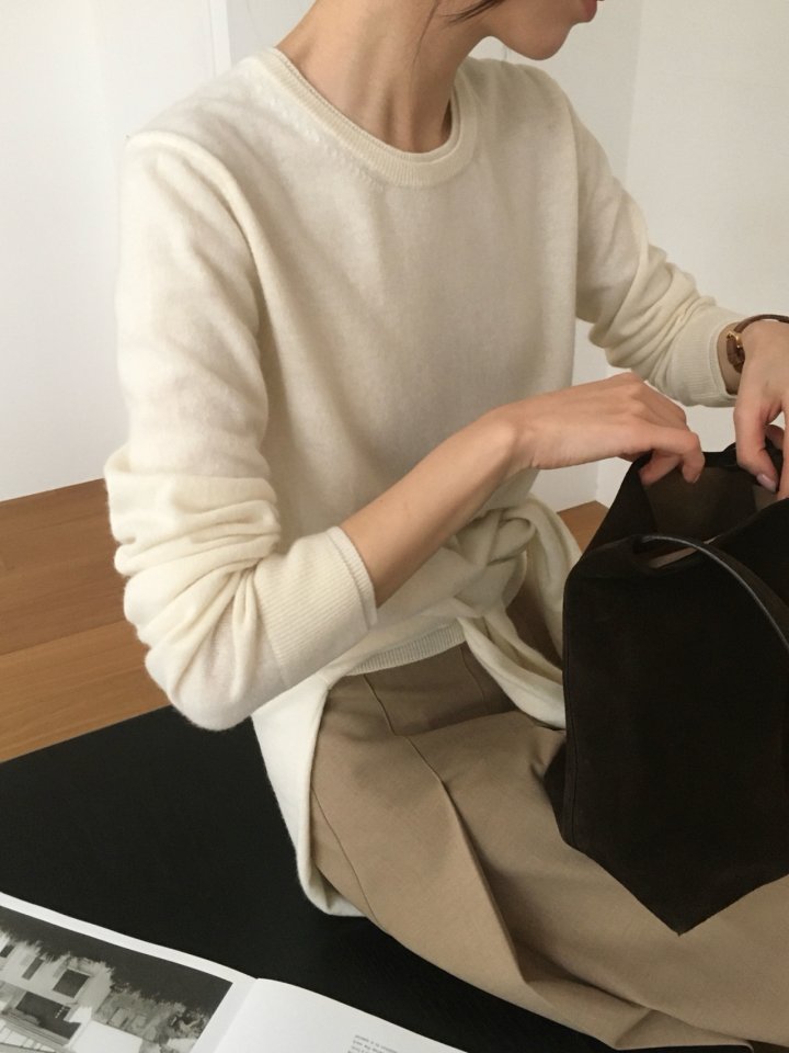 Moani - Korean Women Fashion - #momslook - Wool Cashmere Double Lipped Round Neck Knit Pullover - 2