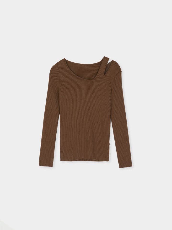 Moani - Korean Women Fashion - #pursuepretty - Unbalanced Shoulder Cut-out Knit Top - 8