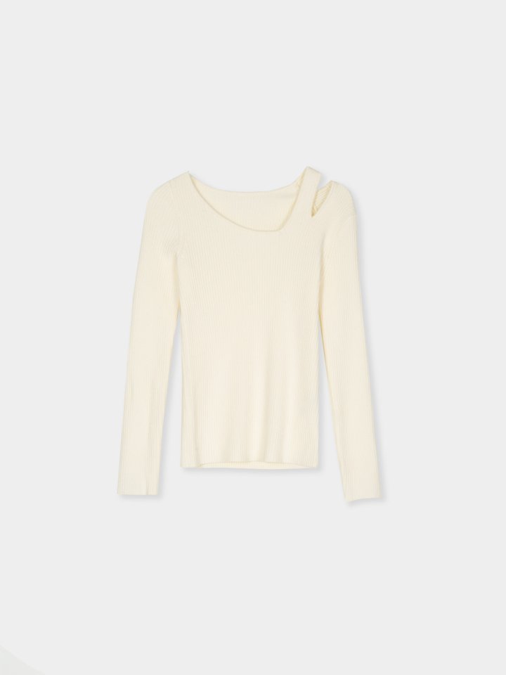 Moani - Korean Women Fashion - #thatsdarling - Unbalanced Shoulder Cut-out Knit Top - 11