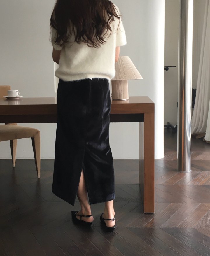 Moani - Korean Women Fashion - #thatsdarling - Velvete Back Slit Skirt - 3