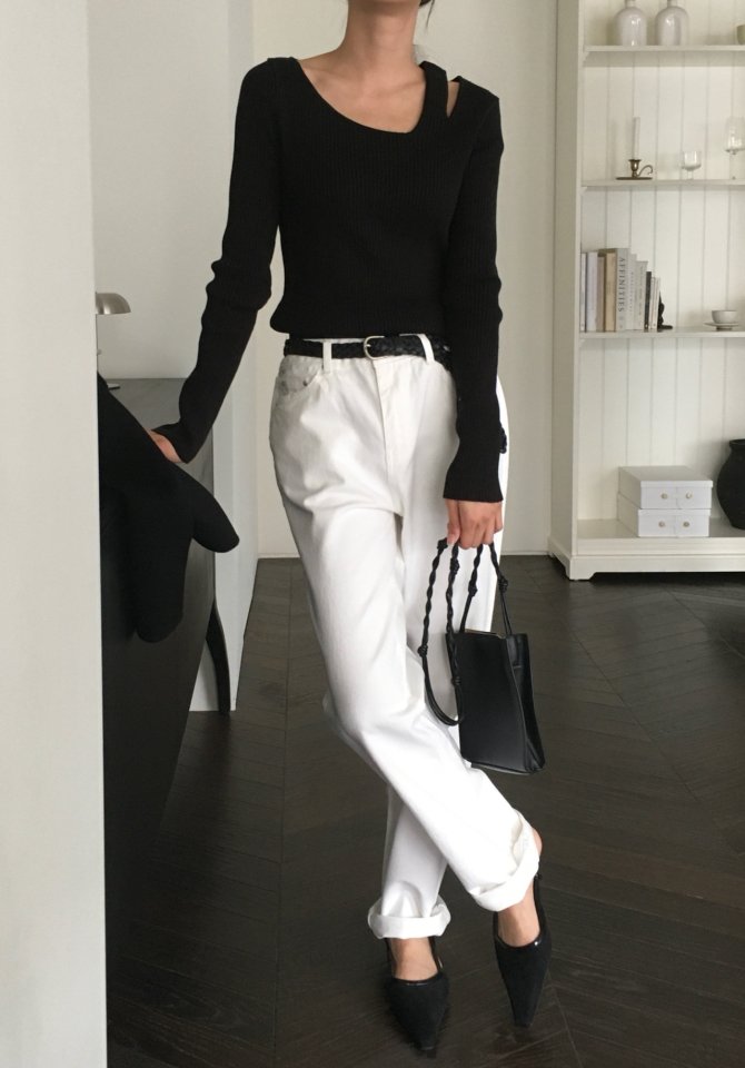 Moani - Korean Women Fashion - #vintagekidsstyle - Unbalanced Shoulder Cut-out Knit Top - 8