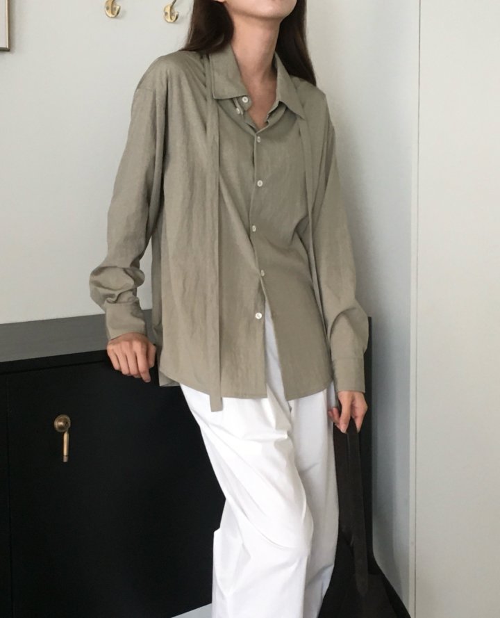 Moani - Korean Women Fashion - #momslook - Misty Over Tie Shirt - 4