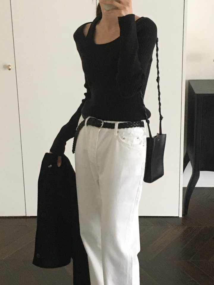 Moani - Korean Women Fashion - #womensfashion - Unbalanced Shoulder Cut-out Knit Top - 2