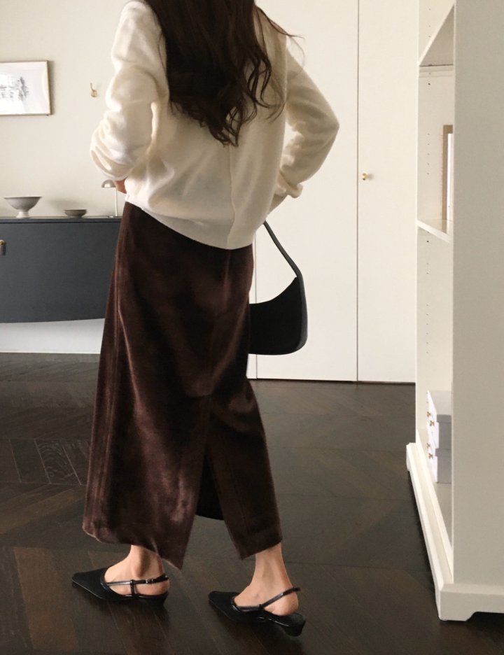 Moani - Korean Women Fashion - #womensfashion - Velvete Back Slit Skirt - 9
