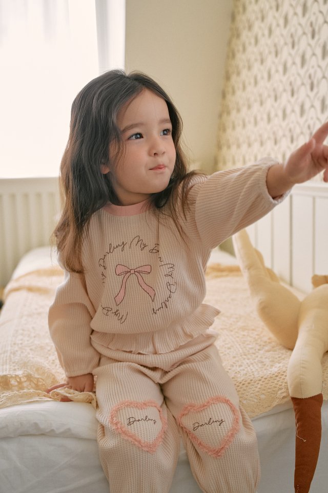 Momo Ann - Korean Children Fashion - #toddlerclothing - Waffle Top Bottom Set