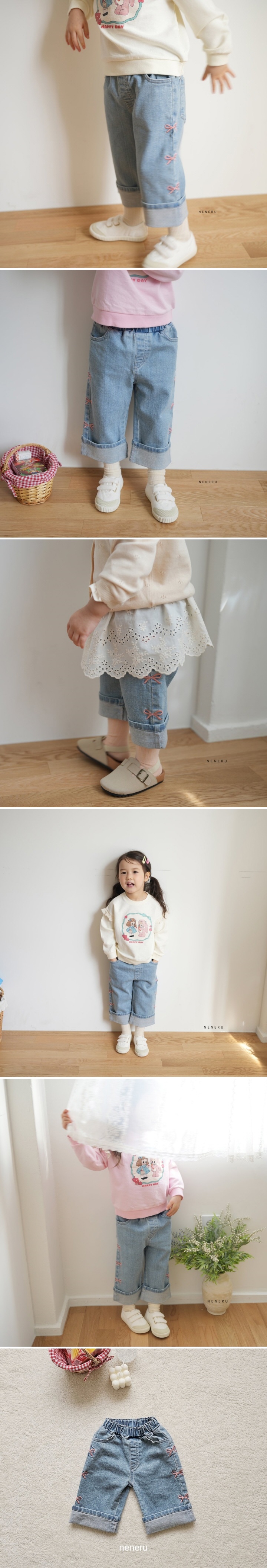 Neneru - Korean Baby Fashion - #onlinebabyboutique - Do Ribbon Denim Pants