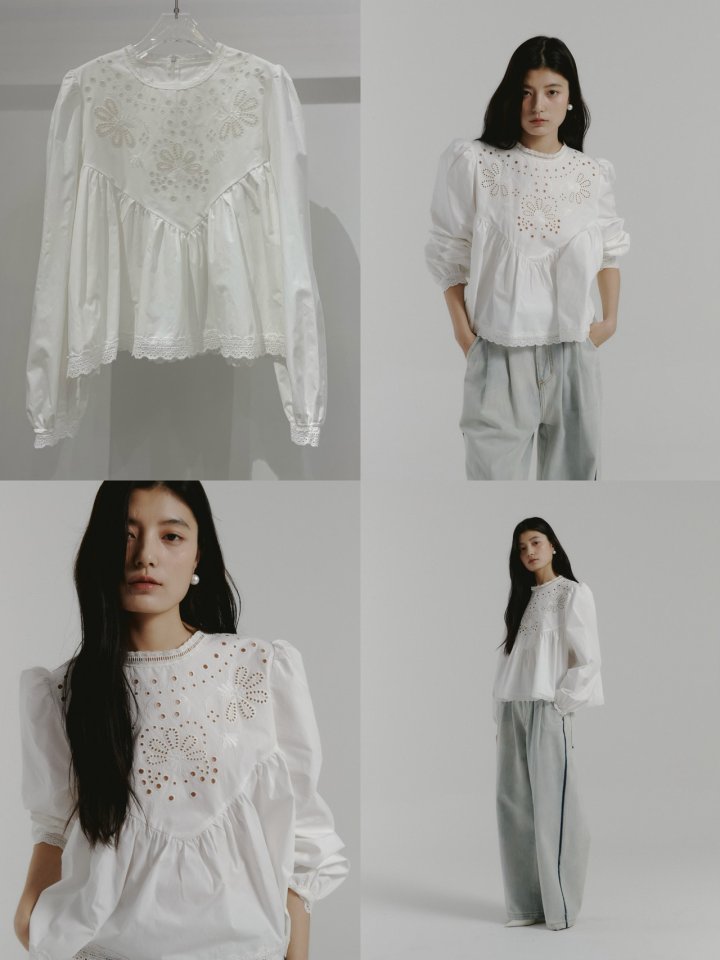 Neroli36 - Korean Women Fashion - #momslook - Punching Embroidery Blouse - 2
