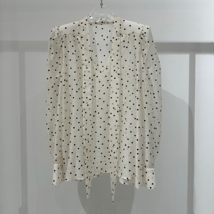 Neroli36 - Korean Women Fashion - #momslook - Dot Tie Blouse