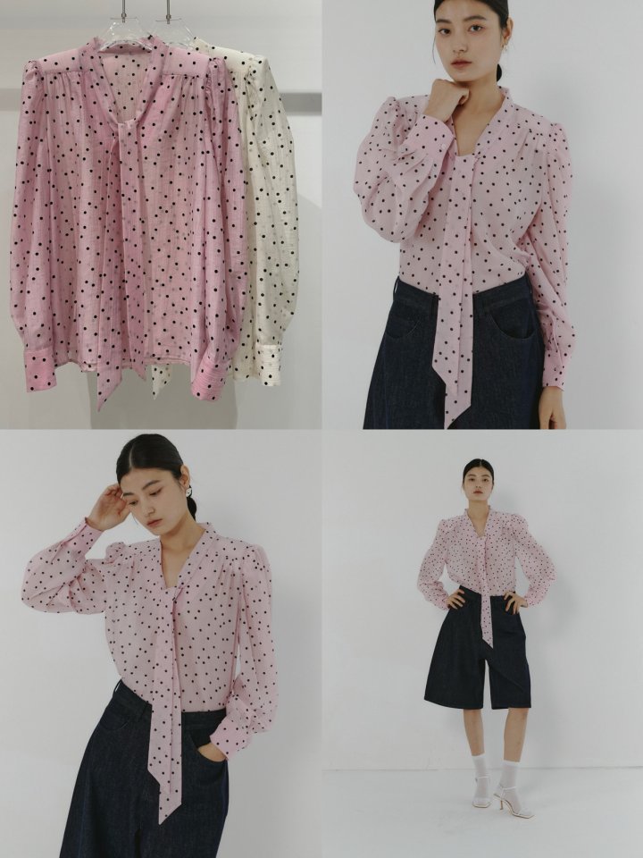 Neroli36 - Korean Women Fashion - #momslook - Dot Tie Blouse - 3