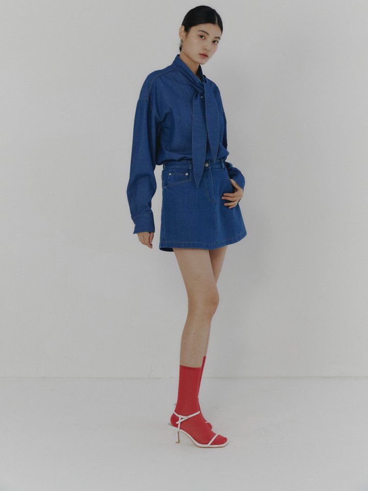 Neroli36 - Korean Women Fashion - #momslook - Tie Denim Shirt - 5