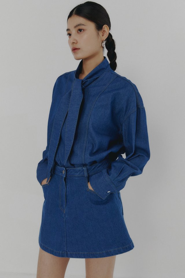 Neroli36 - Korean Women Fashion - #vintageinspired - Tie Denim Shirt - 9