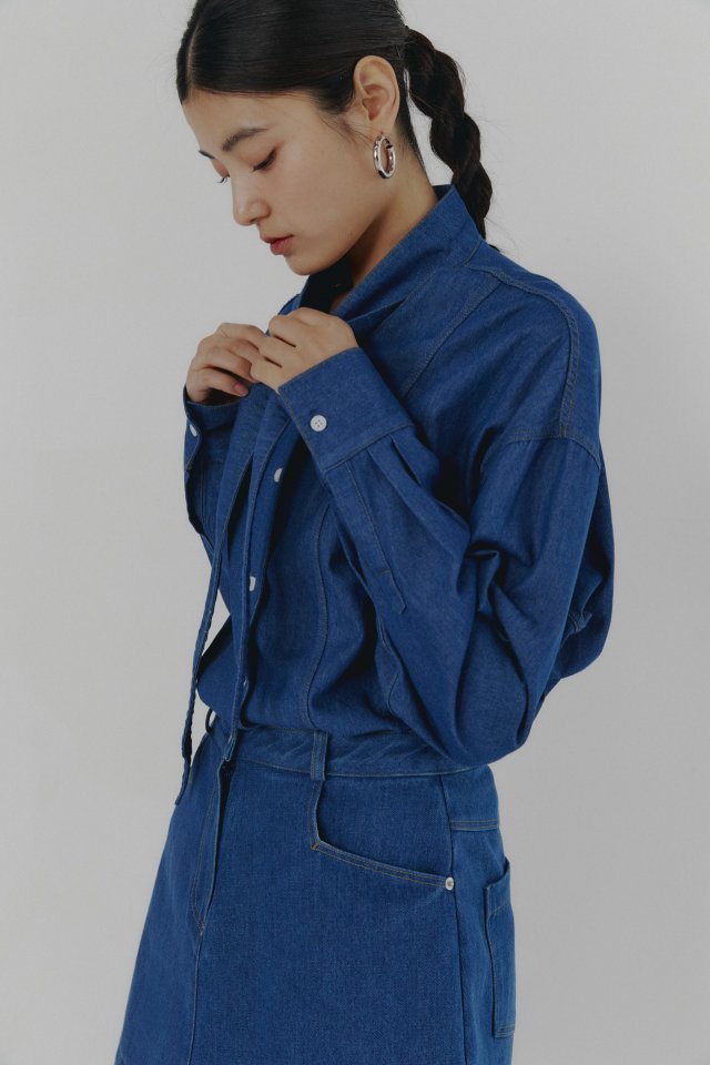 Neroli36 - Korean Women Fashion - #vintagekidsstyle - Tie Denim Shirt - 10