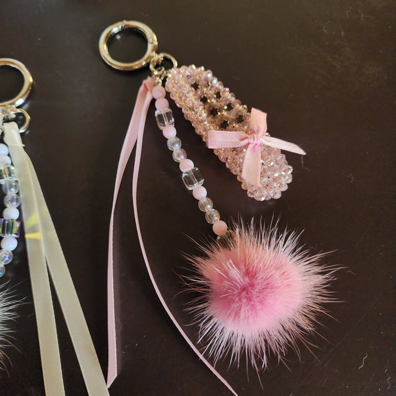 Newerly - Korean Women Fashion - #romanticstyle - Beads Toe Shoes Ribbon Keyring - 3
