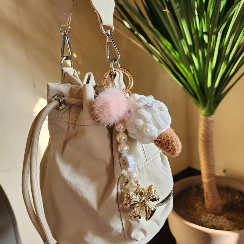 Newerly - Korean Women Fashion - #thelittlethings - Icecream Pompom Strap Keyring - 3