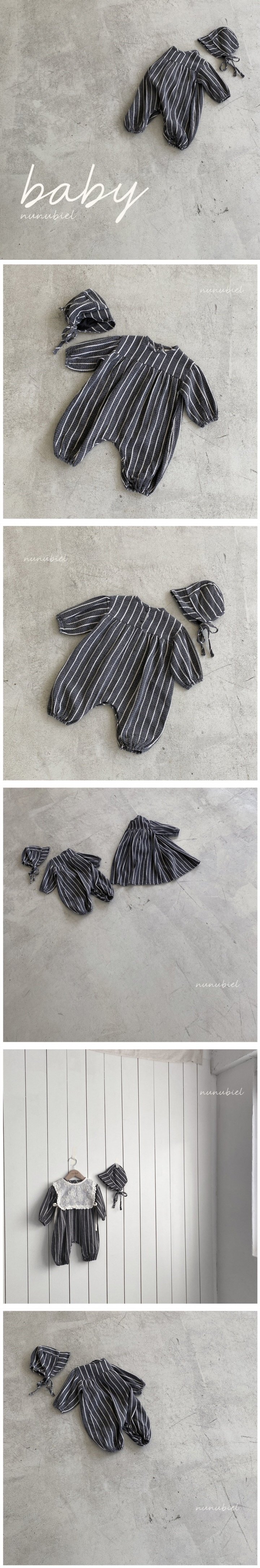 Nunubiel - Korean Baby Fashion - #babyfashion - Bebe Stripe Romper Bonnet Set