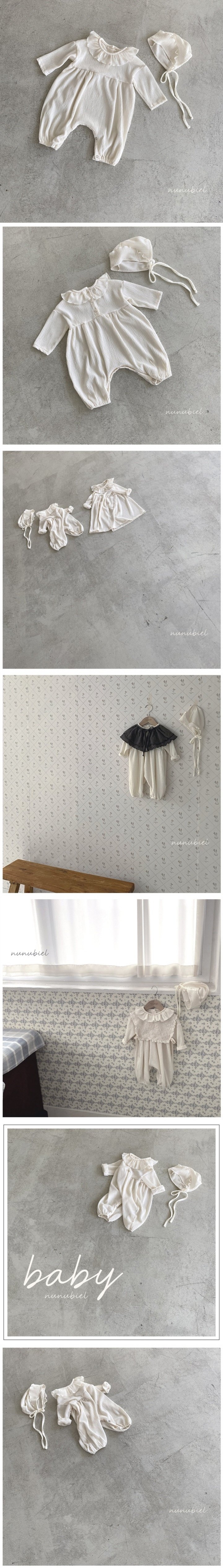 Nunubiel - Korean Baby Fashion - #babyootd - Bebe Pintuck Romper Bonnet Set
