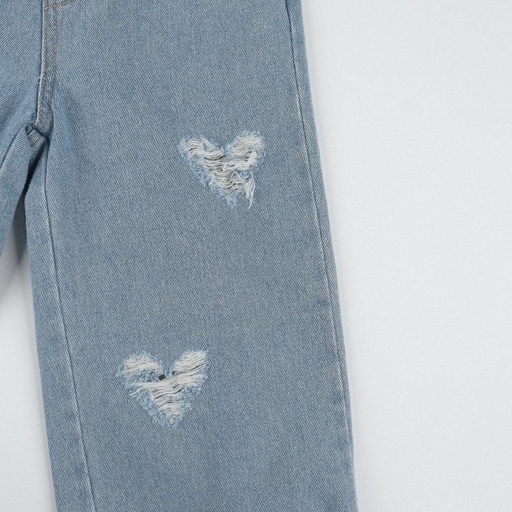O Wen - Korean Children Fashion - #childrensboutique - Heart Damage Denim Pants - 8