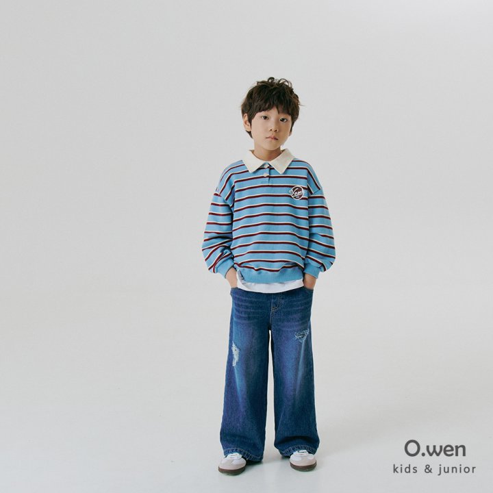 O Wen - Korean Children Fashion - #kidsshorts - Striped Collar Sweatshirts - 3