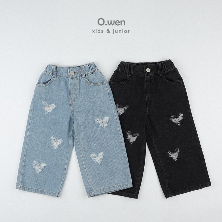 O Wen - Korean Children Fashion - #kidsshorts - Heart Damage Denim Pants - 12