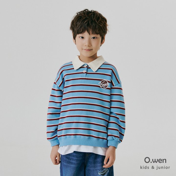 O Wen - Korean Children Fashion - #kidsshorts - Striped Collar Sweatshirts - 4