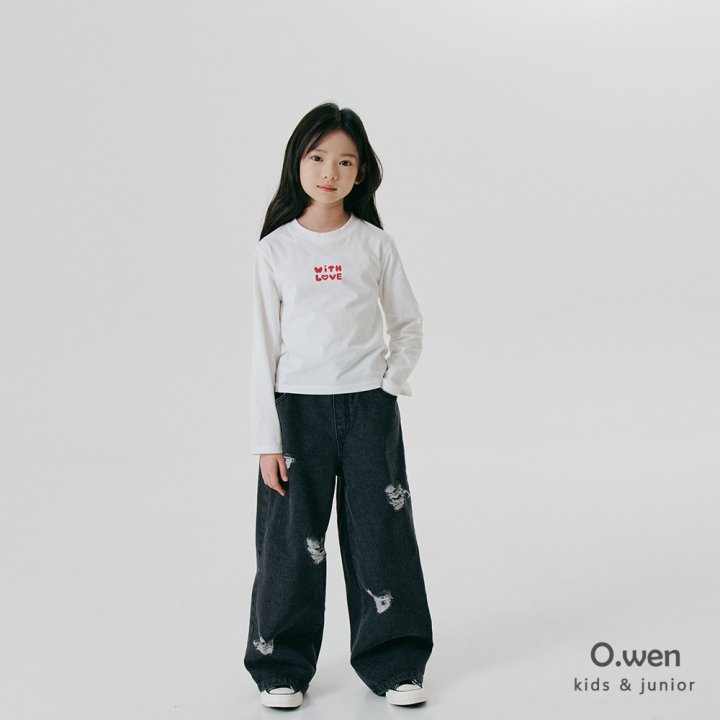 O Wen - Korean Children Fashion - #prettylittlegirls - Heart Damage Denim Pants - 3
