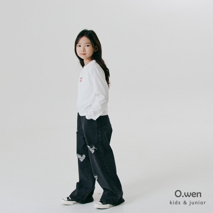 O Wen - Korean Children Fashion - #stylishchildhood - Heart Damage Denim Pants - 6