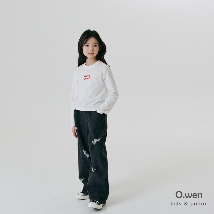 O Wen - Korean Children Fashion - #prettylittlegirls - Heart Damage Denim Pants - 4