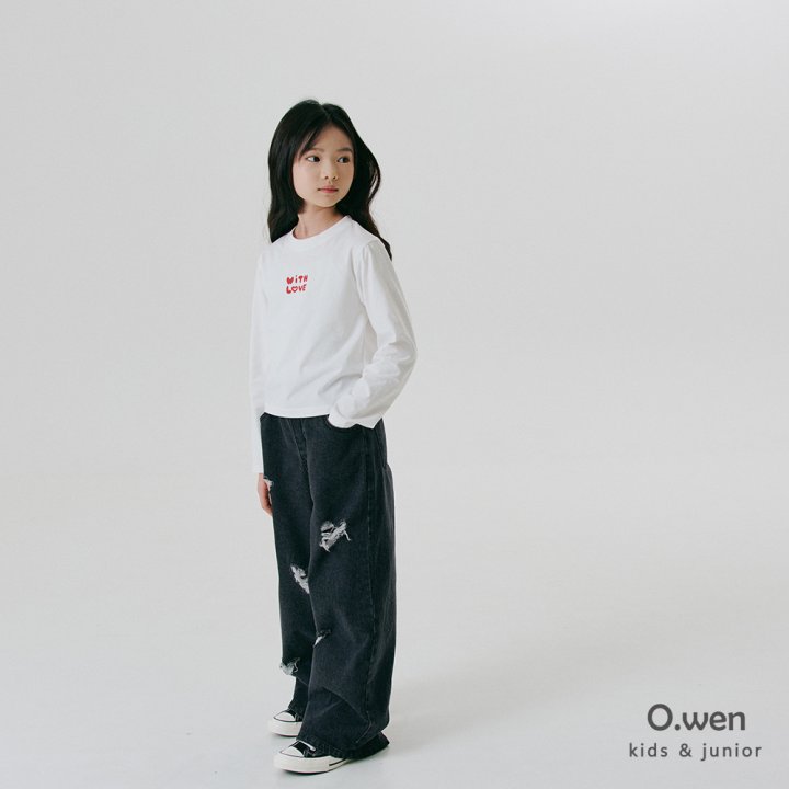 O Wen - Korean Children Fashion - #toddlerclothing - Heart Damage Denim Pants - 5
