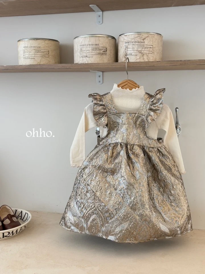 Ohho - Korean Children Fashion - #kidsshorts - Blanc Jacquard One Piece - 2