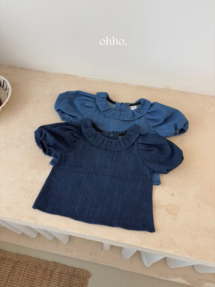 Ohho - Korean Children Fashion - #kidsshorts - Denim Frill Blouse