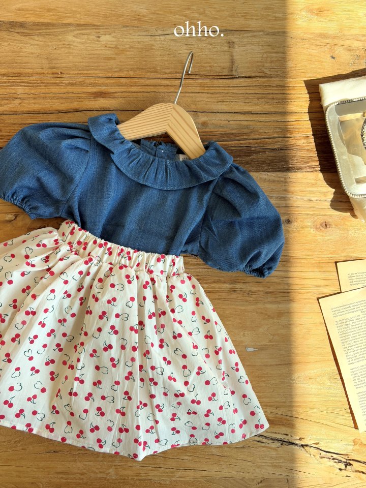 Ohho - Korean Children Fashion - #toddlerclothing - Denim Frill Blouse - 10