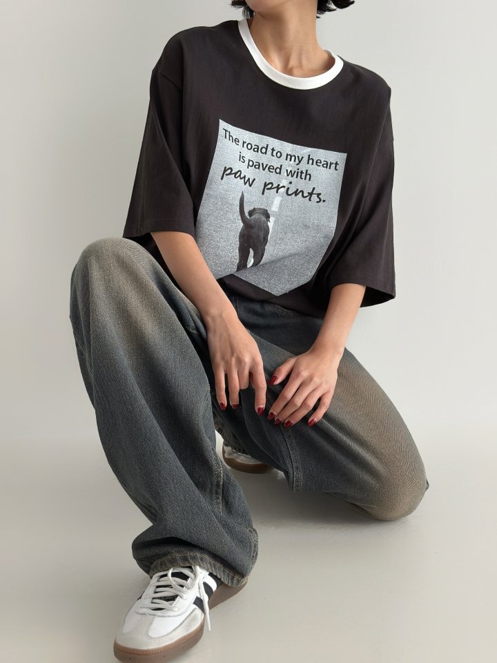 One the woman - Korean Women Fashion - #momslook - Dog Colored Tee