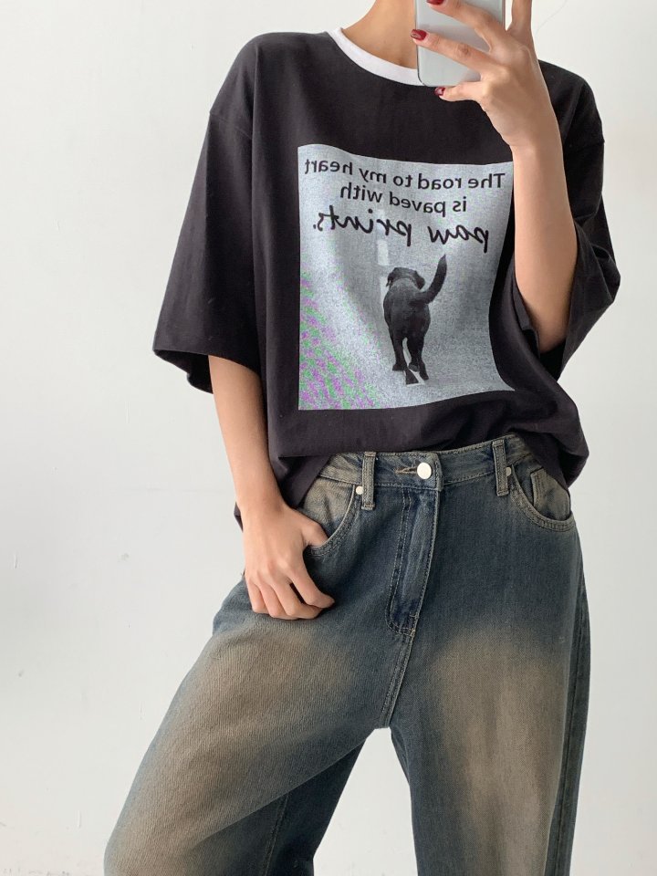 One the woman - Korean Women Fashion - #womensfashion - Dog Colored Tee - 2