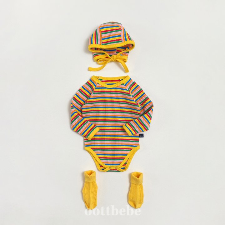 Oott Bebe - Korean Baby Fashion - #onlinebabyshop - Rainbow Suit Bonnet Set - 4