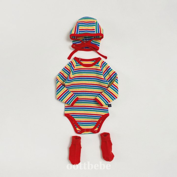 Oott Bebe - Korean Baby Fashion - #babyboutique - Rainbow Suit Bonnet Set - 5