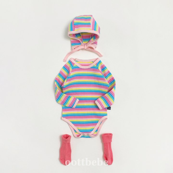 Oott Bebe - Korean Baby Fashion - #babyboutiqueclothing - Rainbow Suit Bonnet Set - 6