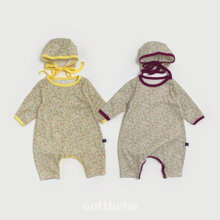 Oott Bebe - Korean Baby Fashion - #babyfever - Lace Flower Full Body Suit Bonnet Set