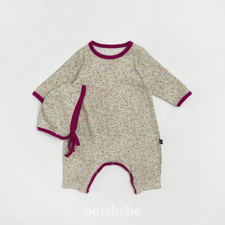 Oott Bebe - Korean Baby Fashion - #babylifestyle - Lace Flower Full Body Suit Bonnet Set - 3
