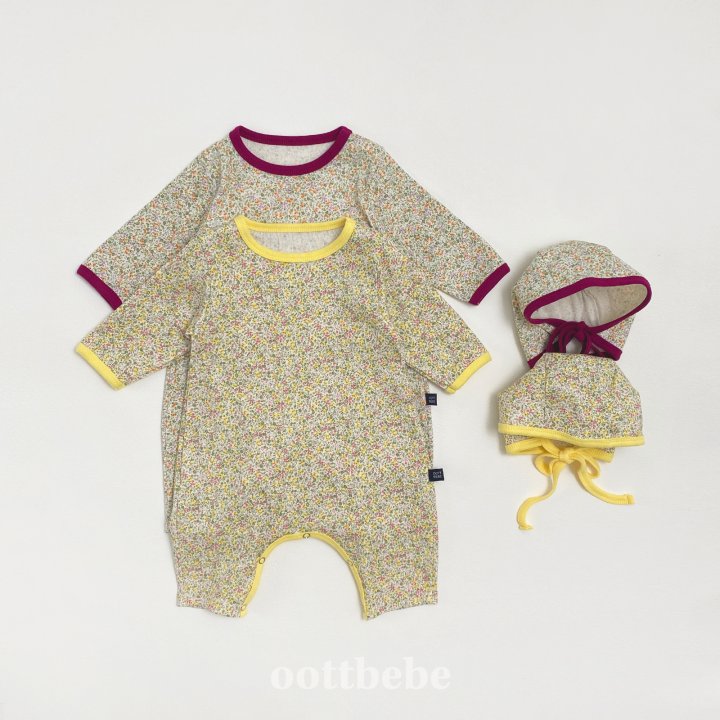 Oott Bebe - Korean Baby Fashion - #babywear - Lace Flower Full Body Suit Bonnet Set - 8