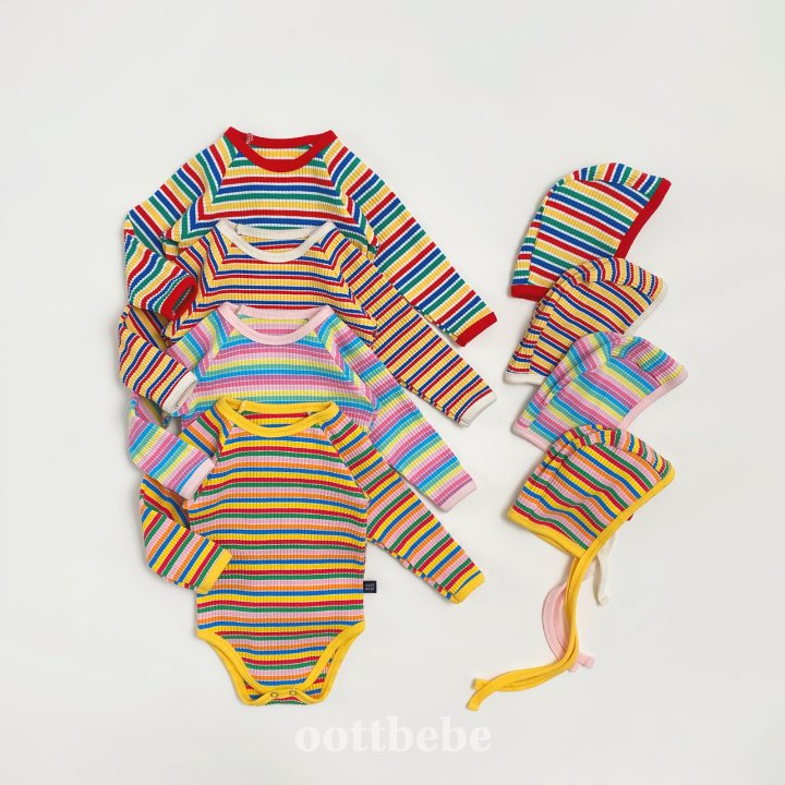 Oott Bebe - Korean Baby Fashion - #babywear - Rainbow Suit Bonnet Set