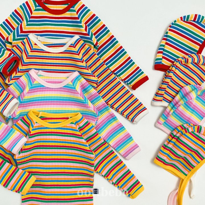 Oott Bebe - Korean Baby Fashion - #onlinebabyshop - Rainbow Suit Bonnet Set - 3