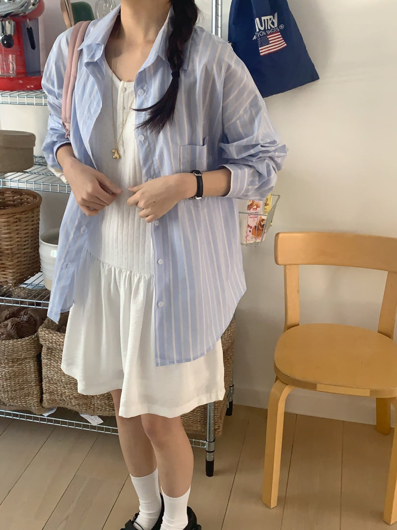 Osense - Korean Women Fashion - #momslook - If Stripe Shirt - 5